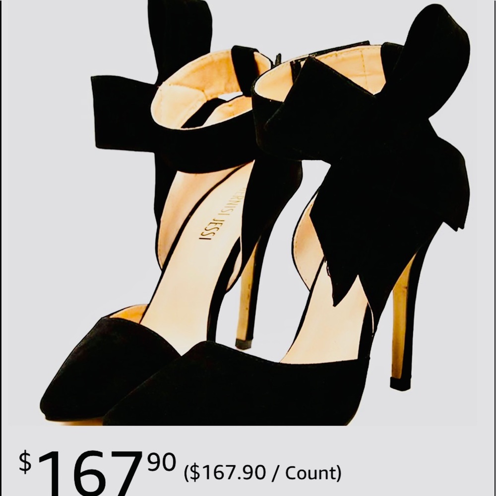 MAIERNISI JESSI Pointy Toe Stiletto Big Bow Knot Heels NWWT in Black SZ-39.5